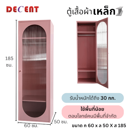 ตู้เสื้อผ้า บานเปิด 1 ประตู DECENT รุ่นมินิ สีชมพู 60ซม._2